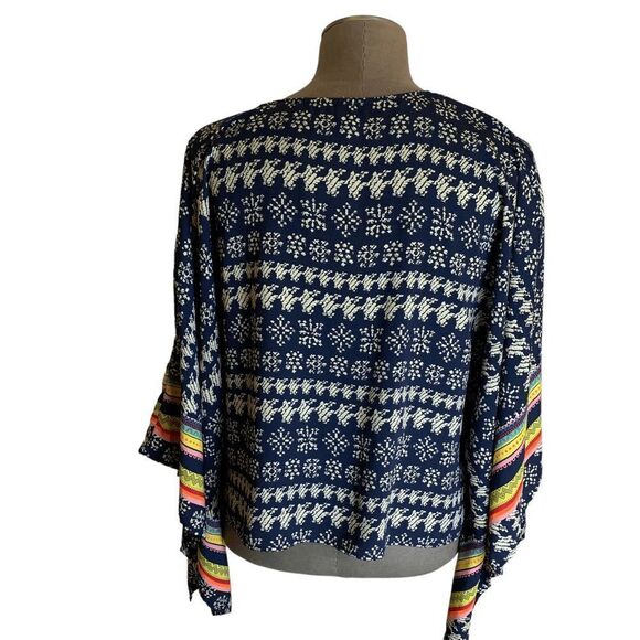 Pronto USA Womens one size Small  Large Navy Multi color Boho Lightweight poncho - Picture 9 of 10